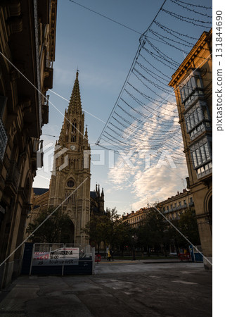 Historic buildings under the clear sky and morning glow in San Sebastian, Spain 131844690