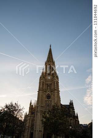 Historic buildings under the clear sky and morning glow in San Sebastian, Spain 131844692