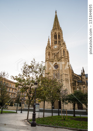 Historic buildings under the clear sky and morning glow in San Sebastian, Spain 131844695