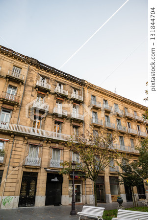 Historic buildings under the clear sky and morning glow in San Sebastian, Spain Historic buildings under the clear sky and morning glow in San Sebastian, Spain 131844704