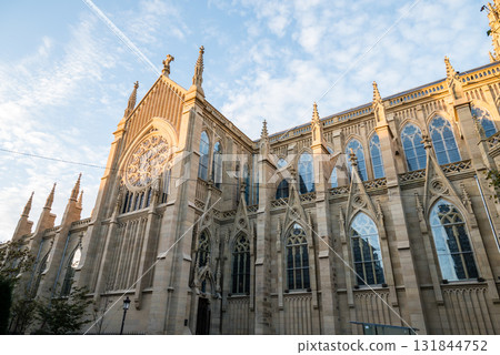Historic buildings under the clear sky and morning glow in San Sebastian, Spain 131844752
