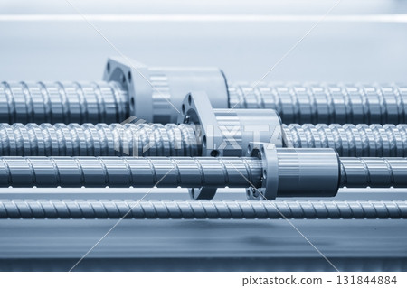 Closeup scene the group spare parts lead ball screw set in the light blue scene. 131844884