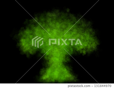 Green toxic smoke in mushroom cloud shape on transparent background with dense texture and eerie abstract effect Green toxic smoke in mushroom cloud shape on transparent background with dense texture and eerie abstract effect 131844970