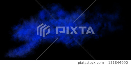 Blue smoke texture on transparent background, horizontal flow of dense swirling cloud with soft gradient and realistic structure for visuals and overlays 131844990