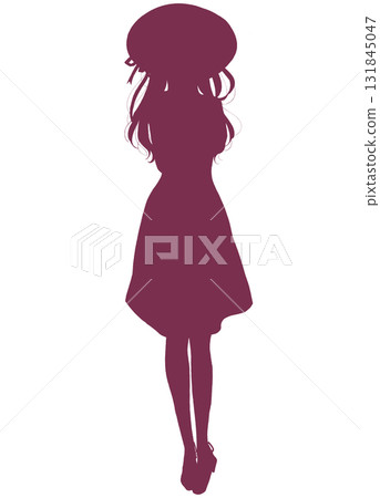 Embarrassed woman in a dress with a hat silhouette Embarrassed woman in a dress with a hat silhouette 131845047