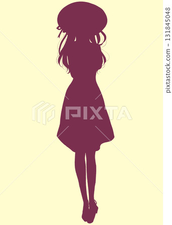 Embarrassed woman in a dress with a hat silhouette Embarrassed woman in a dress with a hat silhouette 131845048