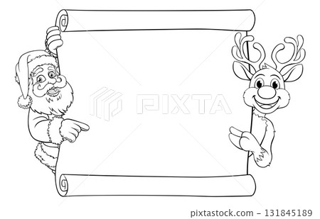 Santa and Reindeer Scroll Coloring Page 131845189