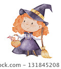 Watercolor illustration of a little witch 131845208