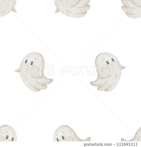Watercolor seamless pattern with cute ghosts Watercolor seamless pattern with cute ghosts 131845211