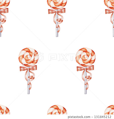 Watercolor seamless pattern with spiral Christmas candies Watercolor seamless pattern with spiral Christmas candies 131845212