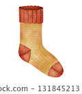 Watercolor illustration of a knitted winter sock 131845213