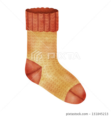 Watercolor illustration of a knitted winter sock Watercolor illustration of a knitted winter sock 131845213