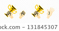 Hands holding golden trophy or prize cup, graphic design. Victory, achievement, celebration, success and recognition, vector design and illustration 131845307