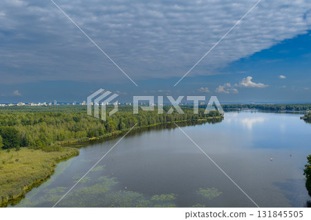 Drone view of Paprocanskie Lake near Tychy Drone view of Paprocanskie Lake near Tychy 131845505