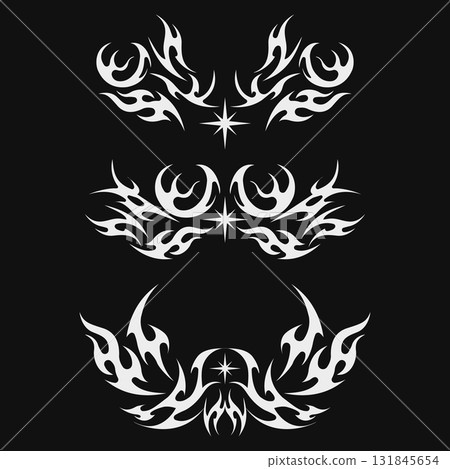 Abstract neo tribal element. Set of neo tribal shape. Aesthetic y2k cyber gothic style. Vector illustration. Abstract neo tribal element. Set of neo tribal shape. Aesthetic y2k cyber gothic style. Vector illustration. 131845654