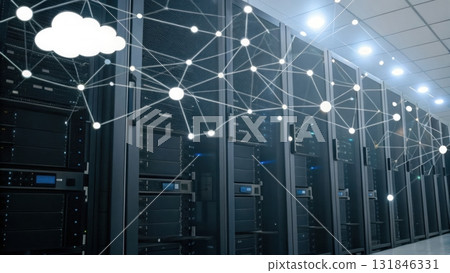 Modern server room with numerous servers and efficient cooling systems for optimal data management Modern server room with numerous servers and efficient cooling systems for optimal data management 131846331