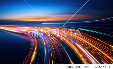 Busy highway scene with captivating light streaks creating an abstract seamless pattern at night 131846604