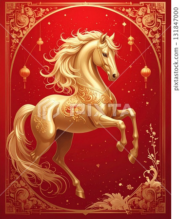 Three golden horse illustrations Three golden horse illustrations 131847000