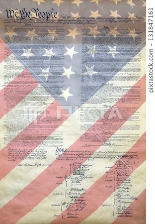 Us constitution we the people on america stars and stripes flag 131847161