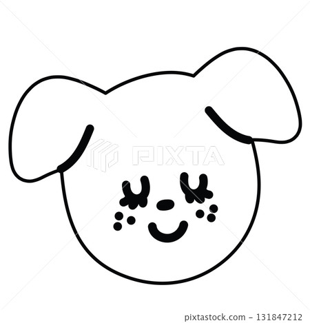 Outline of happy puppy wearing hat for kid colouring book, art, sketch, Christmas, new year, festive winter season, dog cartoon, pet shop, vet, adopt and rescue animal, foster home, stickers, tattoo 131847212