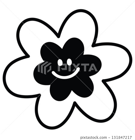 Happy flower outline for kid colouring book, environment, plants, tree, backyard, nature, garden, floral print, blossom, blooming, spring, summer, autumn, picnic, transparent background, cartoon 131847217