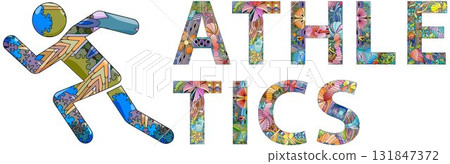 Word ATHLETICS. Vector zentangle object for decoration 131847372