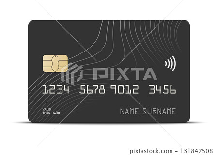 black credit card mock up with a shadow isolated on a white background. Vector illustration 131847508