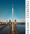 Symmetric modern cable-stayed bridge over Han River in Da Nang, Contemporary urban span connecting city skyline across Vietnamese waterway 131847652