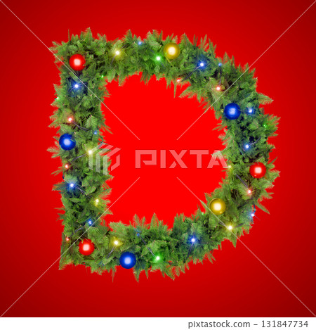 The letter D is decorated with a festive Christmas garland and colorful lights The letter D is decorated with a festive Christmas garland and colorful lights 131847734