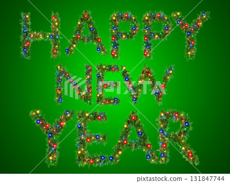 The words Happy New Year are displayed in colorful glowing letters. The words Happy New Year are displayed in colorful glowing letters. 131847744