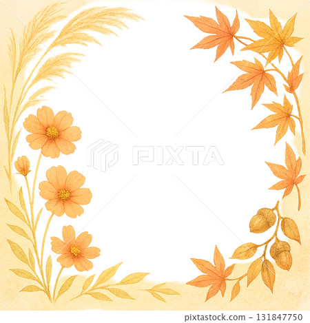 秋色自然框架,配有秋葉和橡實裝飾 秋色自然框架,配有秋葉和橡實裝飾 131847750