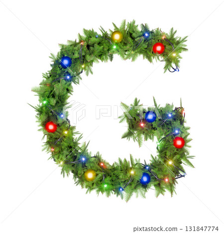 G letter adorned with Christmas lights. G letter adorned with Christmas lights. 131847774