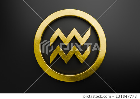 a metal sign of a Aquariuson a black background. 131847778
