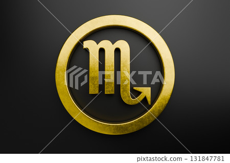 a metal sign of a Scorpio on a black background. 131847781