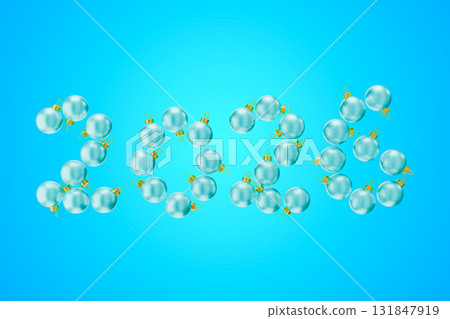 Shiny glass balls with number 2026 arranged against a blue background 131847919