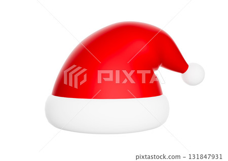 Red and white Santa hat on white background 131847931