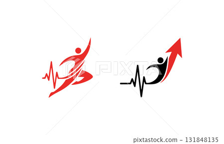 Fitness logo design with heartbeat isolated on white background, health and wellness vector design 131848135