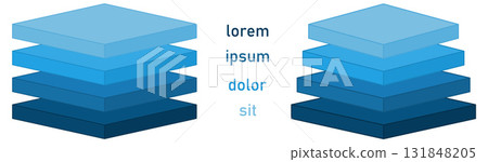 Simple 4 horizontal layers structure drawing, square shape and slightly pyramid like tower 131848205