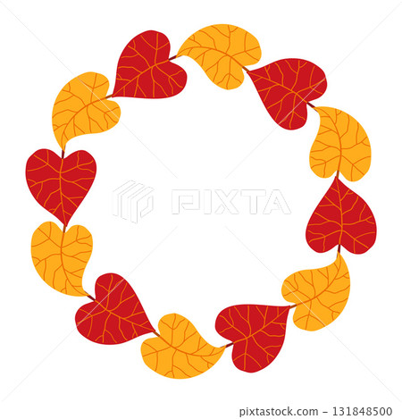Autumn leaves circle frame. Hand drawn trendy flat style isolated Autumn leaves circle frame. Hand drawn trendy flat style isolated 131848500