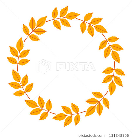 Autumn leaves circle frame. Hand drawn trendy flat style isolated Autumn leaves circle frame. Hand drawn trendy flat style isolated 131848506