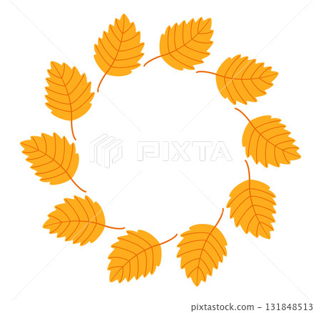 Autumn leaves circle frame. Hand drawn trendy flat style isolated Autumn leaves circle frame. Hand drawn trendy flat style isolated 131848513