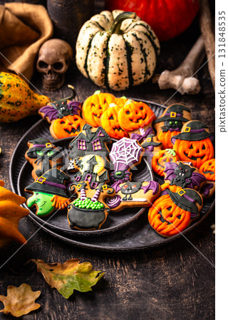 Halloween cookies in shape of pumpkin 131848535