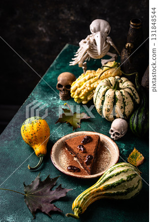 Halloween chocolate cake with skull 131848544