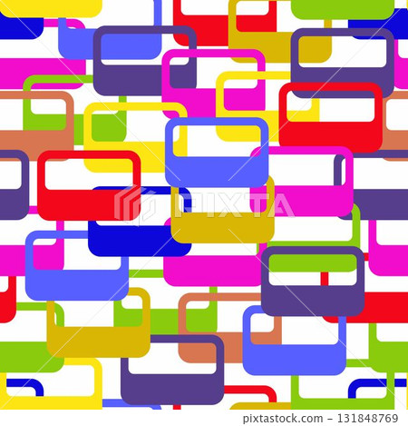 Seamless pattern with stickers or frames, buttons. Colorful bright shapes. White background. Seamless pattern with stickers or frames, buttons. Colorful bright shapes. White background. 131848769