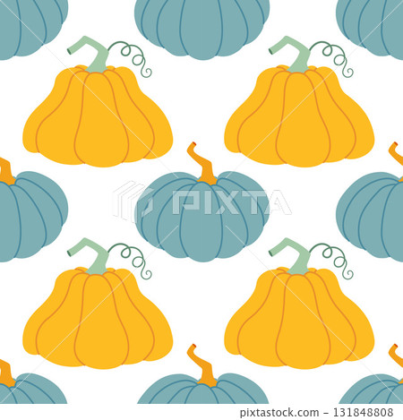 Autumn Pumpkins Pattern. Hand drawn trendy flat style. Autumn Pumpkins Pattern. Hand drawn trendy flat style. 131848808