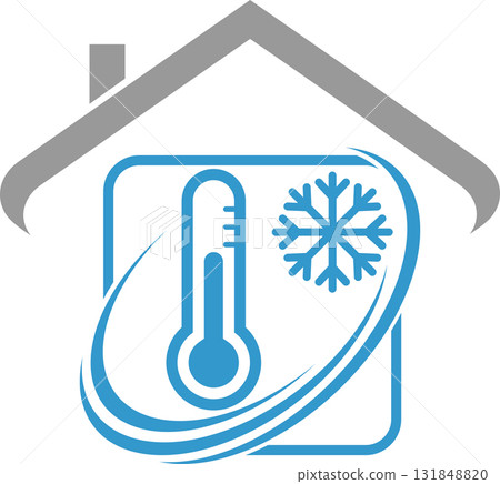 house, sun, snowflake, thermometer, air conditioning, installer, plumber, logo 131848820