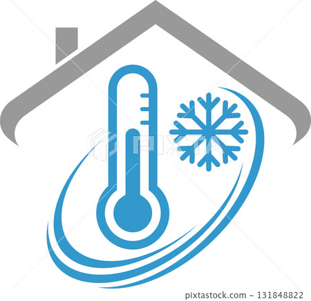 house, sun, snowflake, thermometer, air conditioning, installer, plumber, logo 131848822