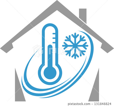 house, sun, snowflake, thermometer, air conditioning, installer, plumber, logo 131848824
