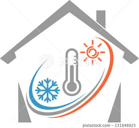 house, sun, snowflake, thermometer, air conditioning, installer, plumber, logo house, sun, snowflake, thermometer, air conditioning, installer, plumber, logo 131848825
