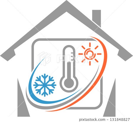 house, sun, snowflake, thermometer, air conditioning, installer, plumber, logo house, sun, snowflake, thermometer, air conditioning, installer, plumber, logo 131848827